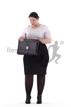 3d people business, white 3d woman searching briefcase