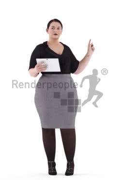 3d people business, white 3d woman pointing at something