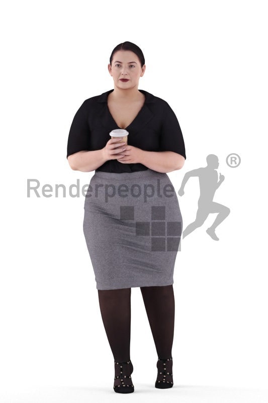 3d people business, white 3d woman holding coffee cup