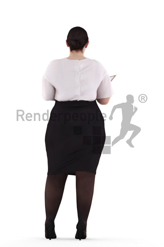 3d people business, white 3d woman standing and holding clipboard