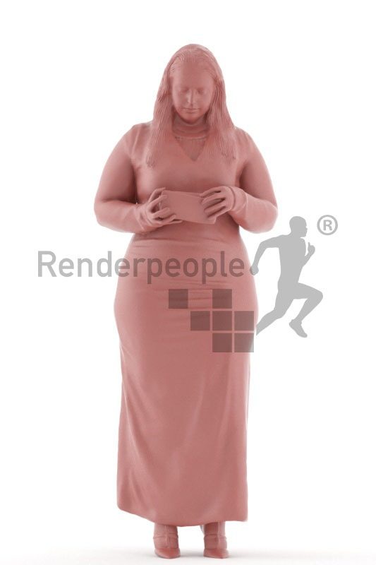 3d people event, white 3d woman standing and holding purse