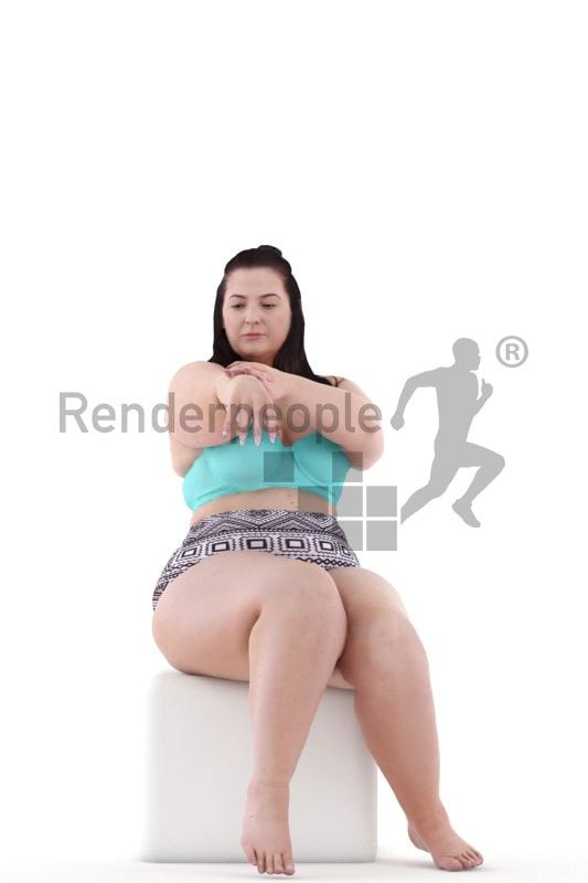 3d people swimwear, white 3d woman sitting and applying lotion
