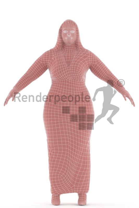 3d people evening, rigged white woman in A Pose