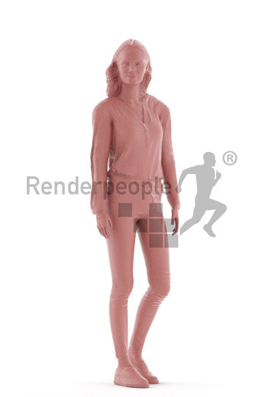 Animated human 3D model by Renderpeople – european female, smart casual, walking