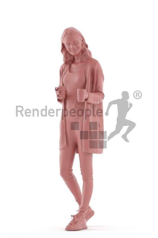 3D People model for 3ds Max and Sketch Up – european woman in casual look, offering coffee