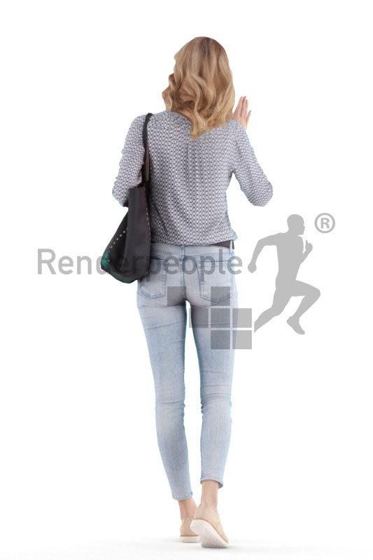 Scanned human 3D model by Renderpeople – european woman, casual dressed, walking and saluting