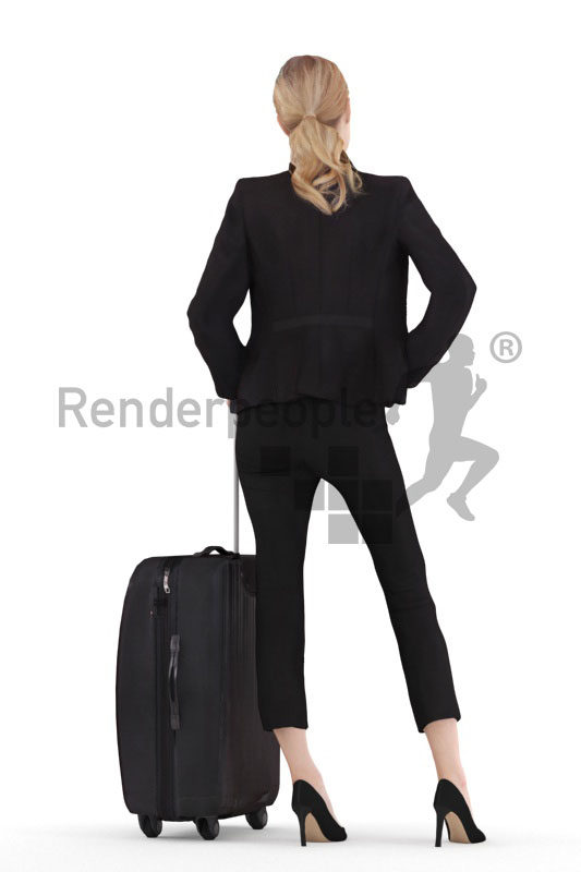 3d people business,3d white woman standing with a trolley bag