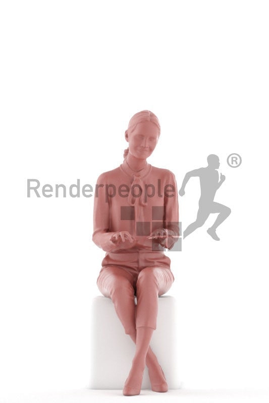 3d people business,3d white woman, sitting and typing