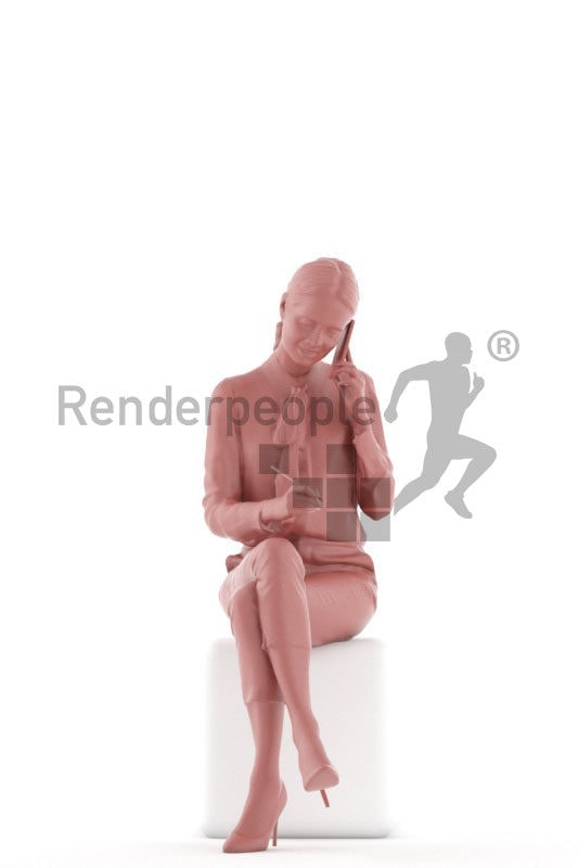 3d people business,3d white woman, sitting and calling while taking notes