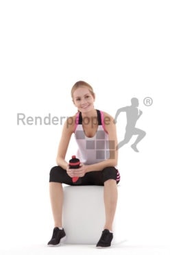 3d people sports, 3d white woman sitting with a bottle