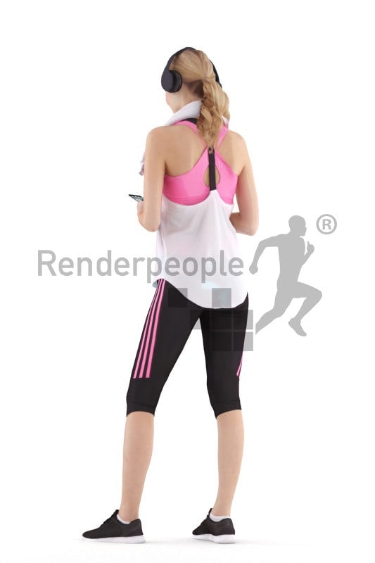3D People model for 3ds Max and Cinema 4D – white woman listening to music in the gym, fitness