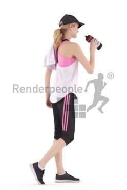 Scanned human 3D model by Renderpeople – european woman in gym wear with bottle and towel