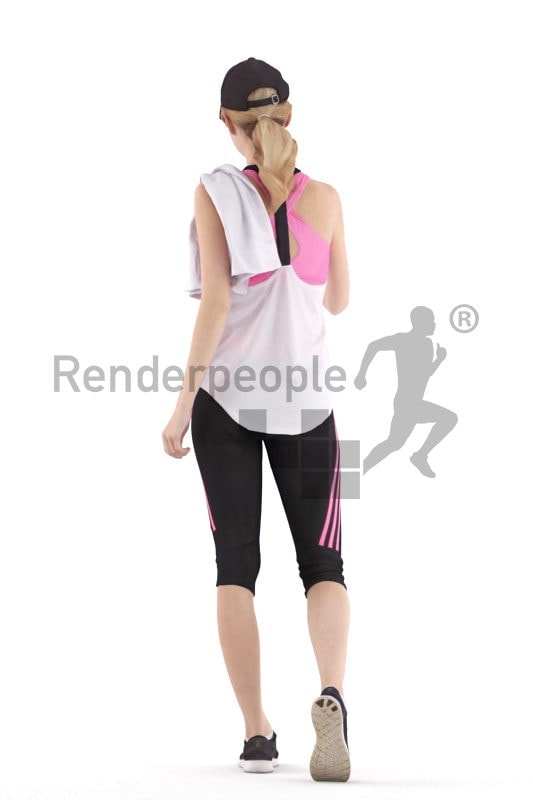 Scanned human 3D model by Renderpeople – european woman in gym wear with bottle and towel