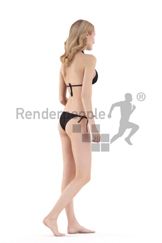 Scanned 3D People model for visualization – european woman in black bikini, walking