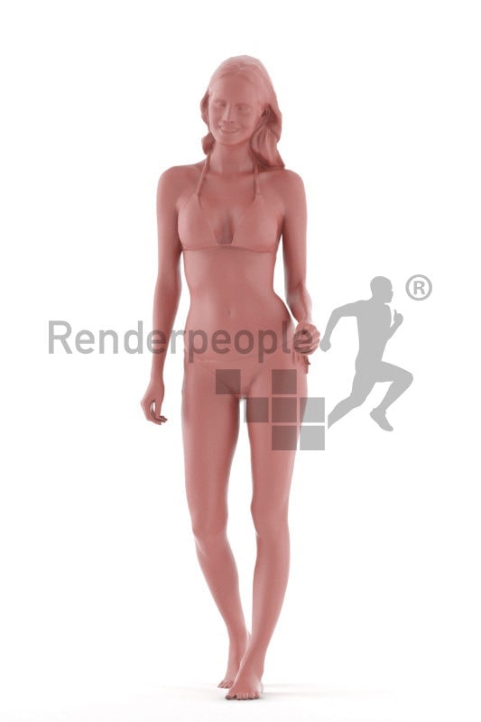 Scanned 3D People model for visualization – european woman in black bikini, walking