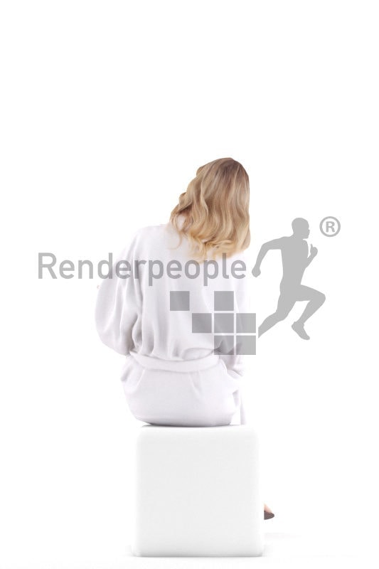 Realistic 3D People model by Renderpeople white woman sitting in bathrobe and communicating