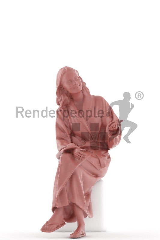 Realistic 3D People model by Renderpeople white woman sitting in bathrobe and communicating