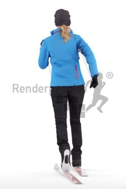 Posed 3D People model by Renderpeople – european female skiing with ski equipment