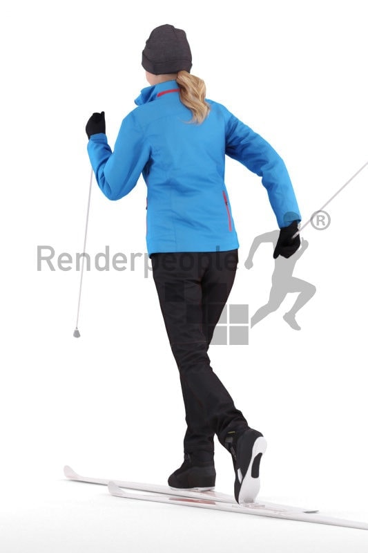 Posed 3D People model by Renderpeople – european female skiing with ski equipment