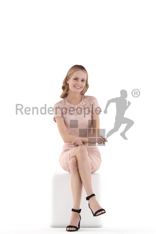 3D People model for 3ds Max and Blender – white woman sitting and communicating, event