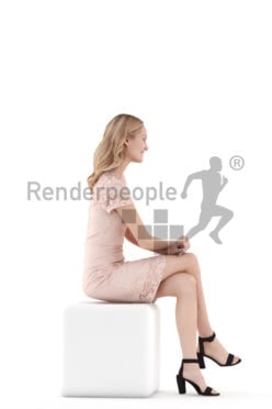 3D People model for 3ds Max and Blender – white woman sitting and communicating, event