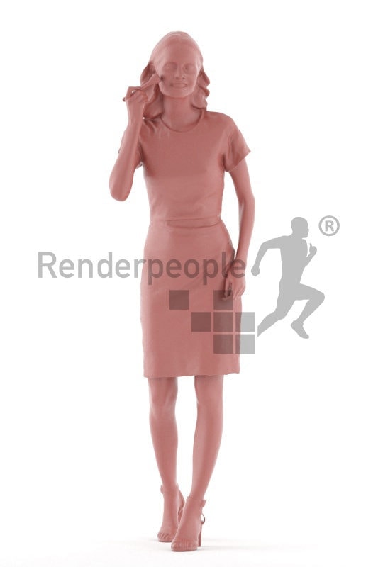 3D People model for 3ds Max and Cinema 4D – european woman in an event dress, putting o make up
