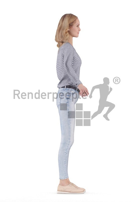 Rigged 3D People model for Maya and Cinema 4D – white female in smart casual clothes