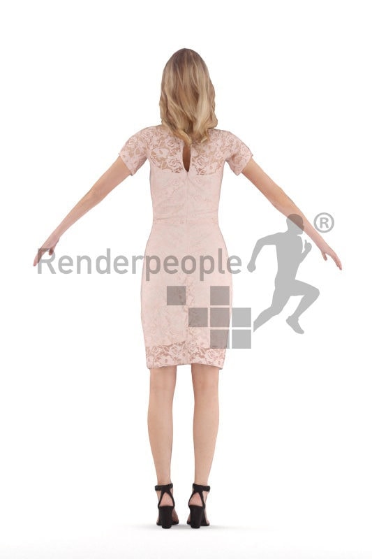Rigged and retopologized 3D People model – white woman in chic event look