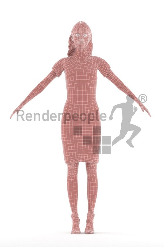 Rigged and retopologized 3D People model – white woman in chic event look
