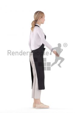 Rigged human 3D model by Renderpeople – european waitress with apron