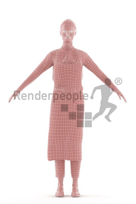 Rigged human 3D model by Renderpeople – european waitress with apron