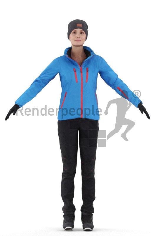 Rigged 3D People model for Maya and Cinema 4D – european woman in skiing outfit