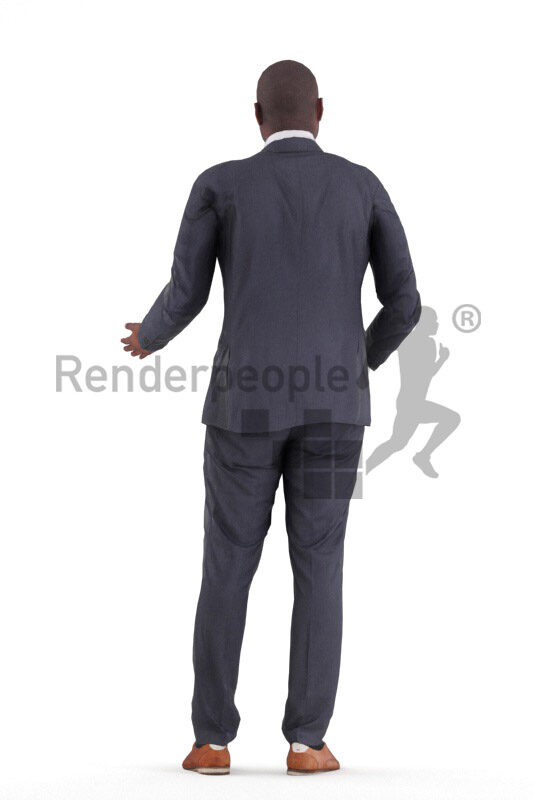Animated human 3D model by Renderpeople – black man in chic event look, talking, presenting