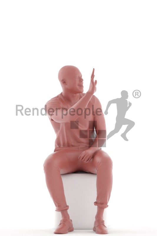 Realistic 3D People model by Renderpeople- black man sitting and saluting