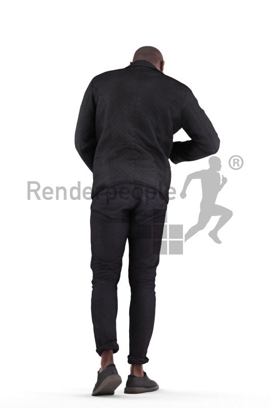 Posed 3D People model for renderings – black man in smart casual look, pulling on his jacket