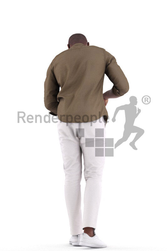 Scanned human 3D model by Renderpeople – black man in smart casual look, standing and cutting something