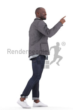 3D People model for 3ds Max and Maya – black man in casual outdoor look, walking and pointing