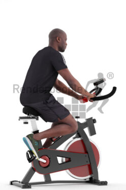 3D People model for 3ds Max and Sketch Up – black man in sportwear, using a ergometer