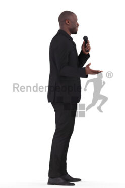 Scanned human 3D model by Renderpeople – black male in dark suit, moderating
