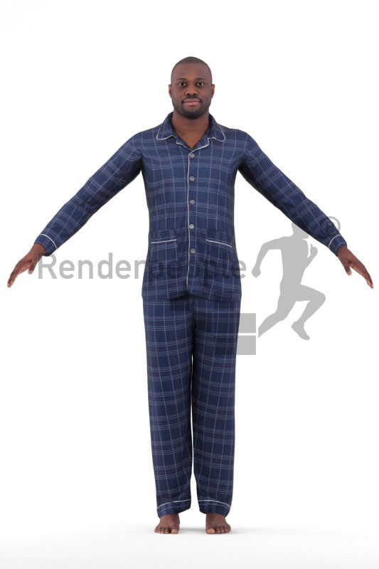 Rigged human 3D model by Renderpeople – black male in pyjamas