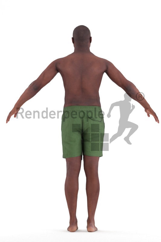 Rigged human 3D model by Renderpeople – black man in swimmshorts