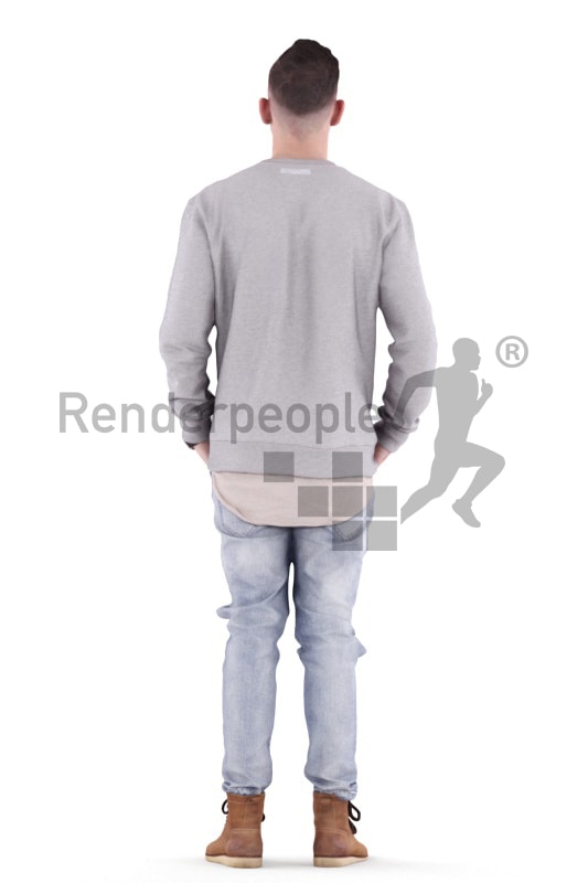 3d people casual, white 3d man casual, standing and waiting