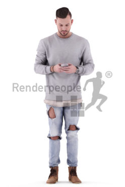 3d people casual, white 3d man standing and texting