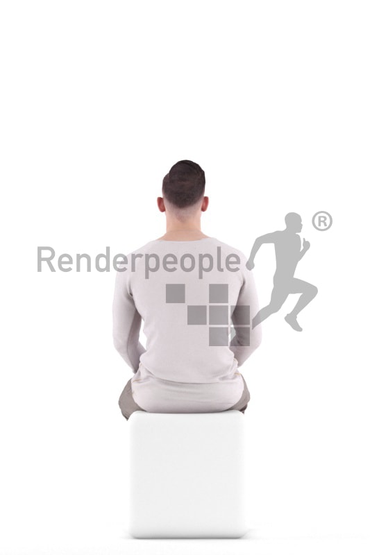 3d people casual, white 3d man sitting and waiting