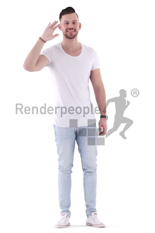 3d people casual, white 3d man standing and walking
