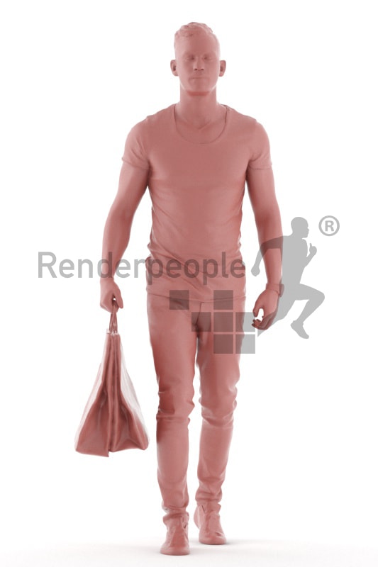 3d people casual, white 3d man walking with shopping bags