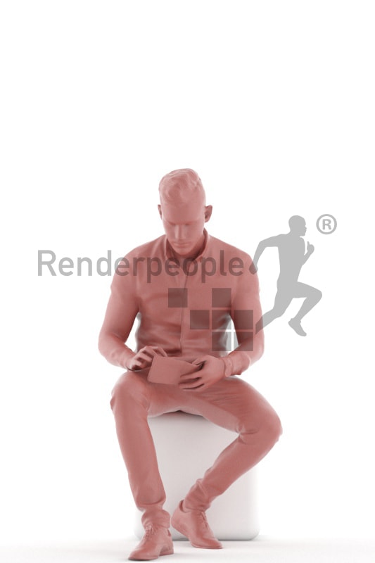 3d people casual, white 3d man sitting and paying