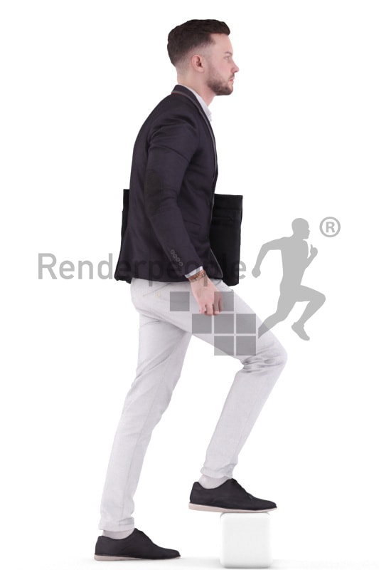 3d people business, white 3d man walking upstairs