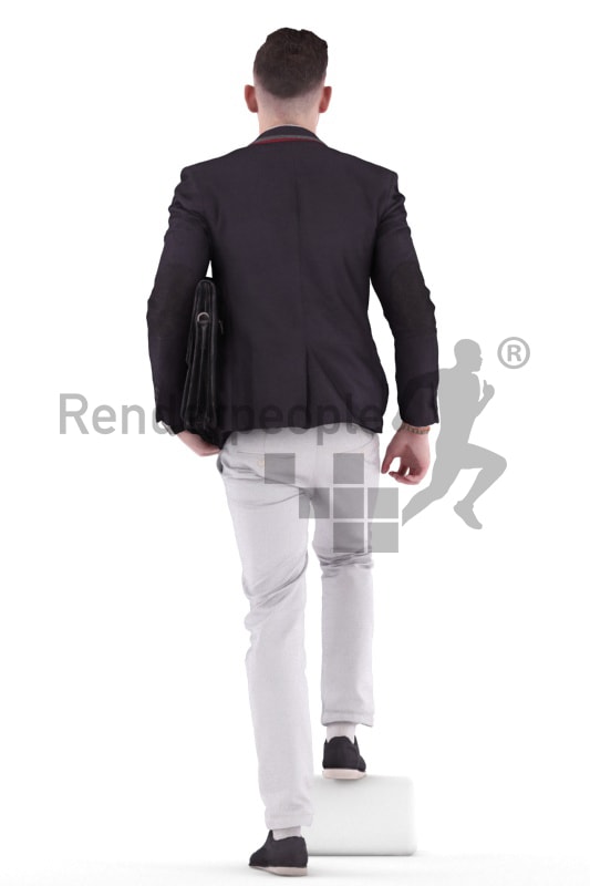 3d people business, white 3d man walking upstairs