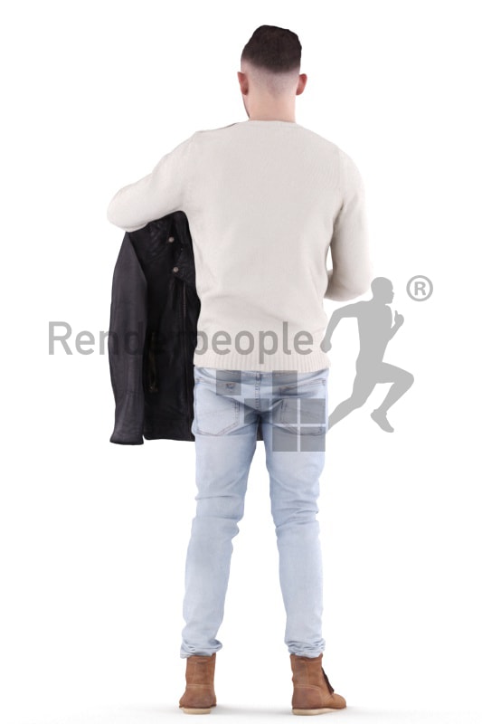 3d people casual, white 3d man standing and shopping